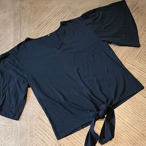 Black v neck front tie t shirt size M bell sleeve